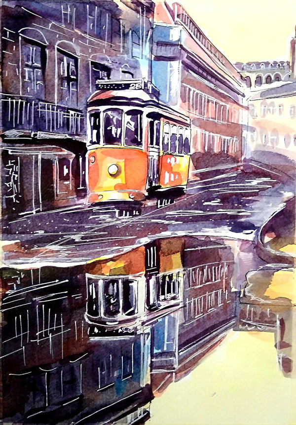 Orange tram (2022) by Olga Kasatkina