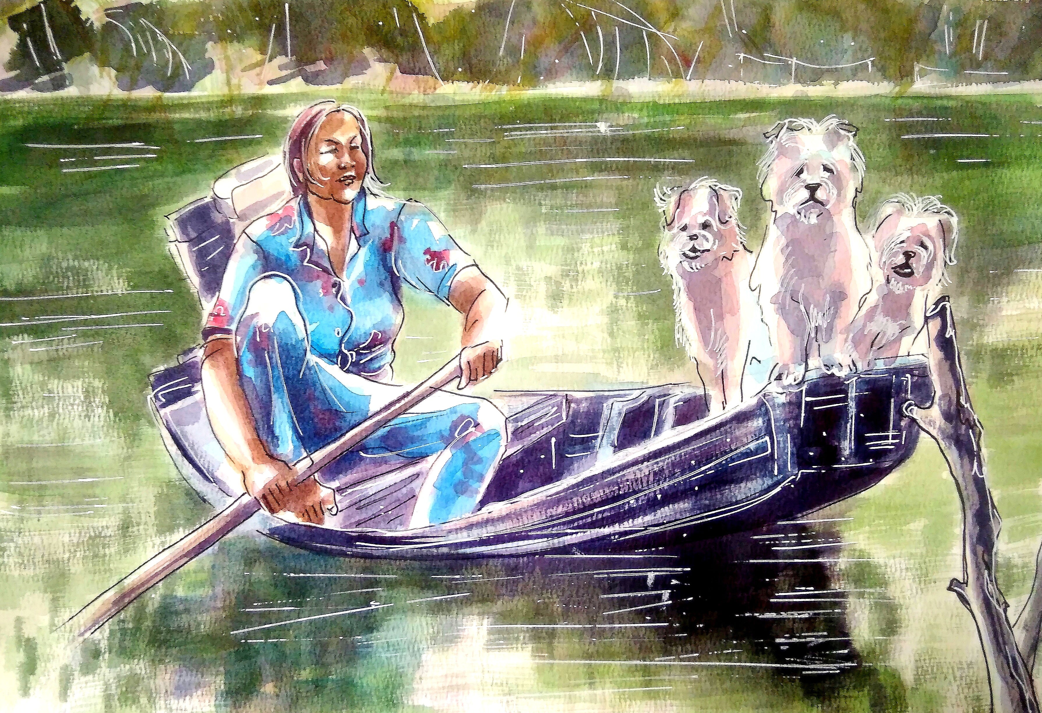 Three in a boat who are not hostesses (2023) by Olga Kasatkina